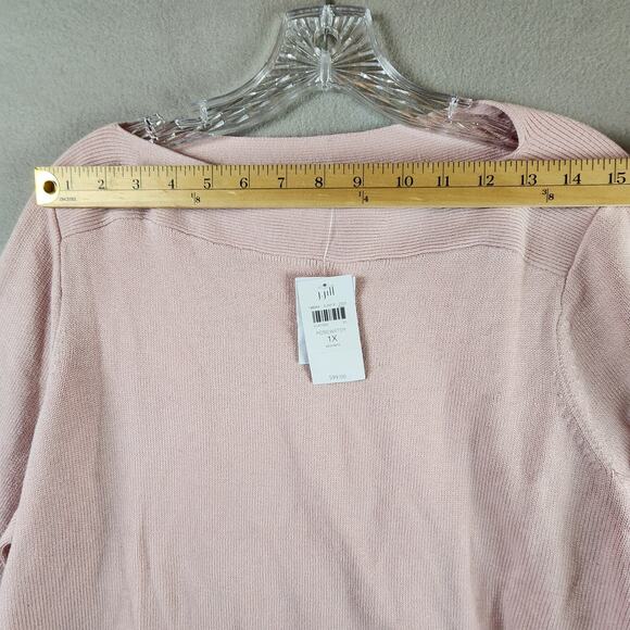 J Jill Wearever Knit Sweater Women 1X Pink Cotton/Poly Side Button Pullover - Picture 4 of 11